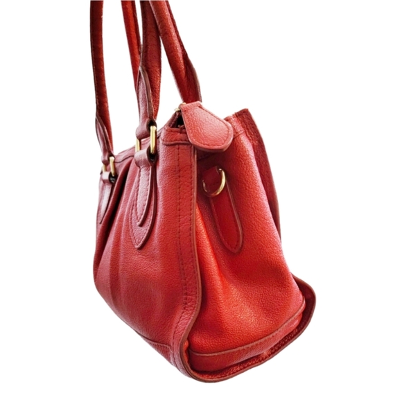 Burberry Red Pebbled Leather Satchel Handbag - Picture 2 of 14